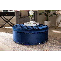 Baxton Studio 532-Royal Blue-Otto Iglehart Modern and Contemporary Royal Blue Velvet Fabric Upholstered Tufted Cocktail Ottoman